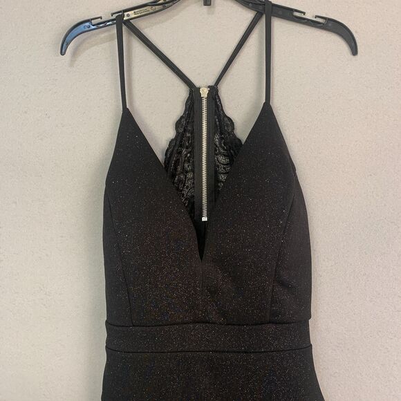 Emerald Sundae Black Glitter Lace Inset Strappy Bodycon Cocktail Dress Medium - Picture 10 of 10